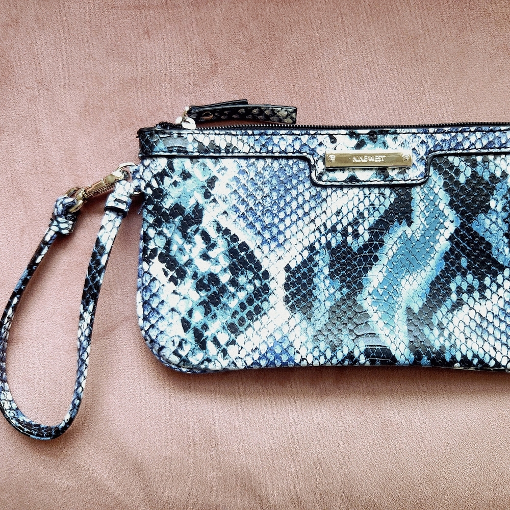 Nine West Teal, Dk Blue (Fake) Snake Print Wristlet